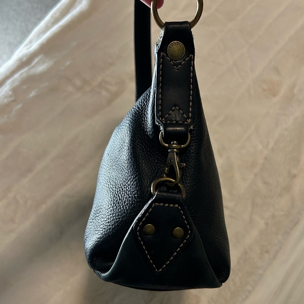 Vintage Fossil Black Pebbled Leather Shoulder Bag #75082 - Picture 5 of 14